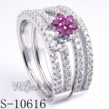 925 Sterling Silber Blume rosa Zirkonia Frauen Ring (S-10616)